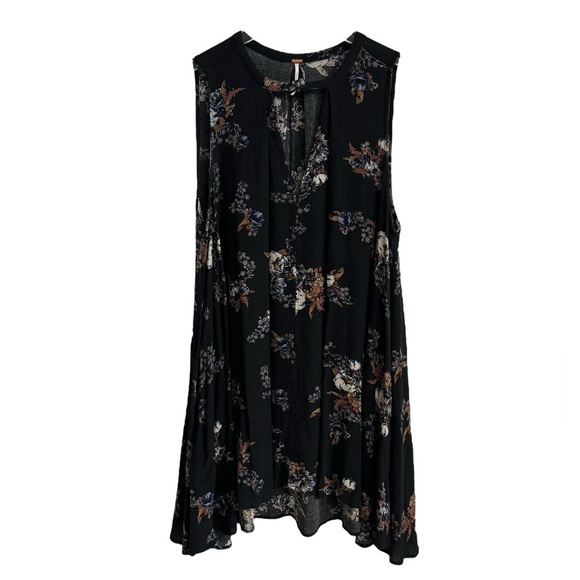 FREE PEOPLE BLACK FLORAL SLEEVELESS TRAPEZE TREE SWING MINI DRESS SZ XS - Picture 5 of 6